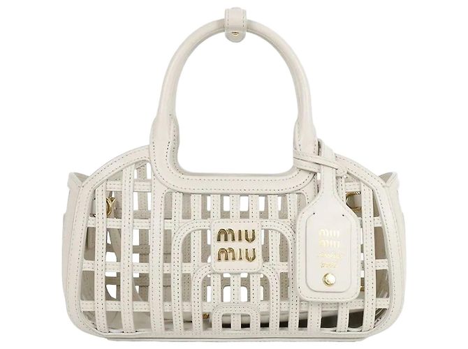 Miu Miu Leder-Korb Small Chalk White