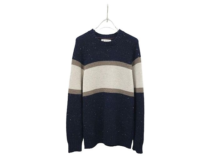 Brunello Cucinelli Stripe Round Knit Strickpullover Grün