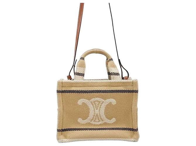 Céline Small Cabas Tie Triomphe Textile Beige