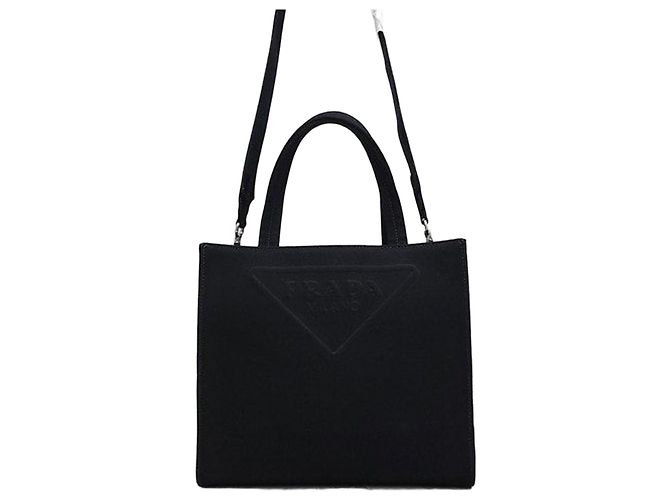 Prada Triangle Logo Canvas Drill Tote Bag