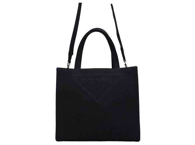 Prada Triangle Logo Canvas Drill Tote Bag