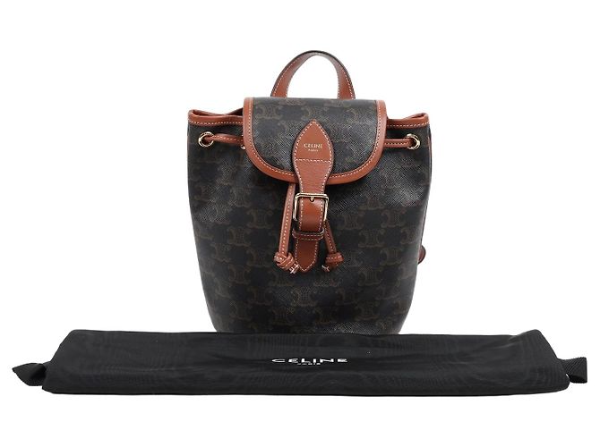Céline Mini Triomphe Polka Canvas Backpack Tan