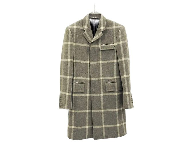 Thom Browne Check Pattern Single Chesterfield Wool Coat