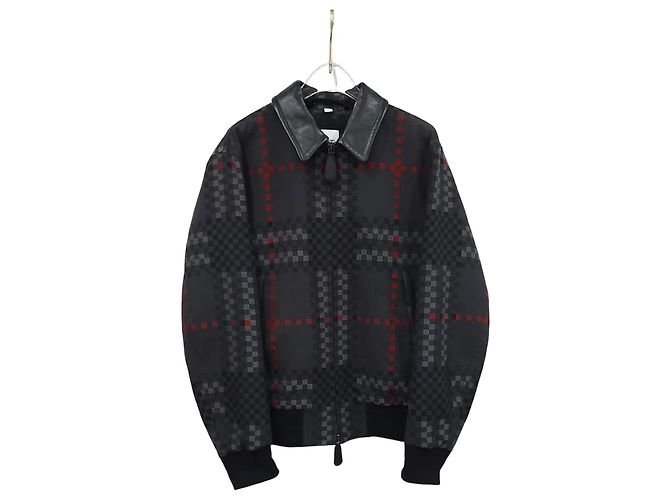 Burberry Pixel Check Wool Blend Leather Jacket