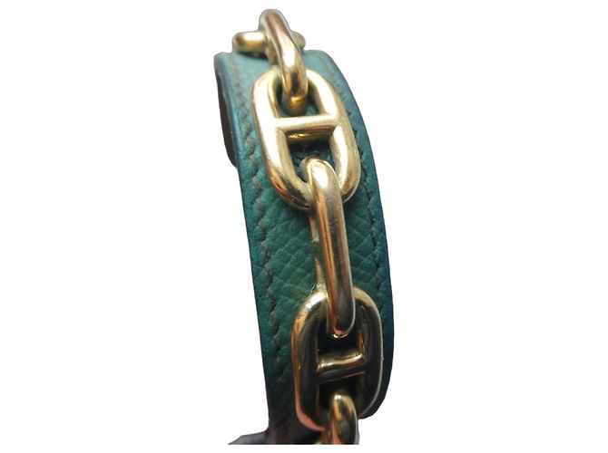 Hermès Bracelete de Couro e Corrente Dourada