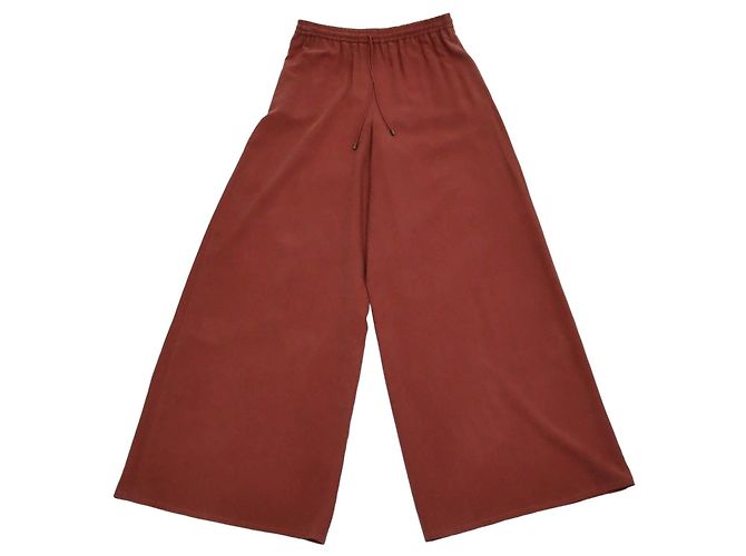 Max Mara Brown Rust Silk Drawstring Wide Leg Pants