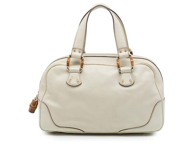 Bamboo Bolsa Gucci em couro de bezerro branco com bambu