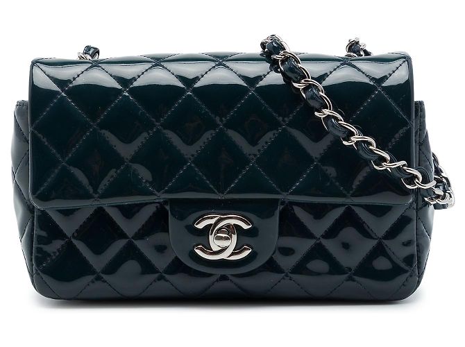 Chanel Blue Mini Rectangular Classic Patent Single Flap