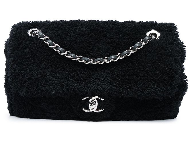 Chanel Black Medium Quilted Terry Cloth Coco Beach Flap
