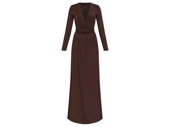 Vestido maxi marrom com cinto Dsquared2