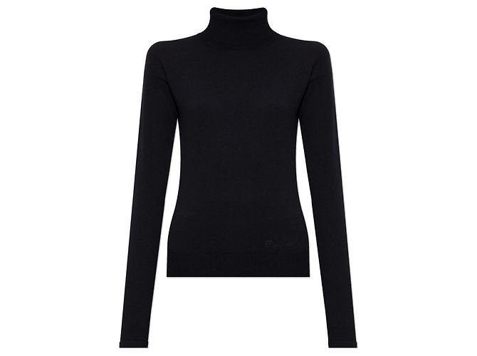Dsquared2 Rollkragenpullover mit Logo Schwarz Wolle
