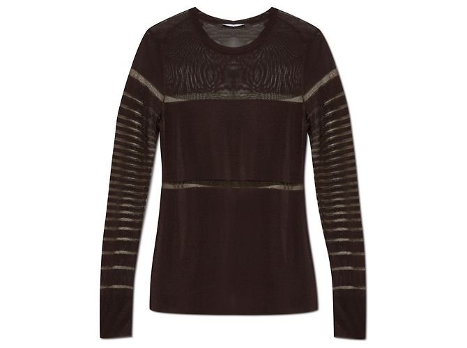 Top de manga comprida em mesh castanho Helmut Lang