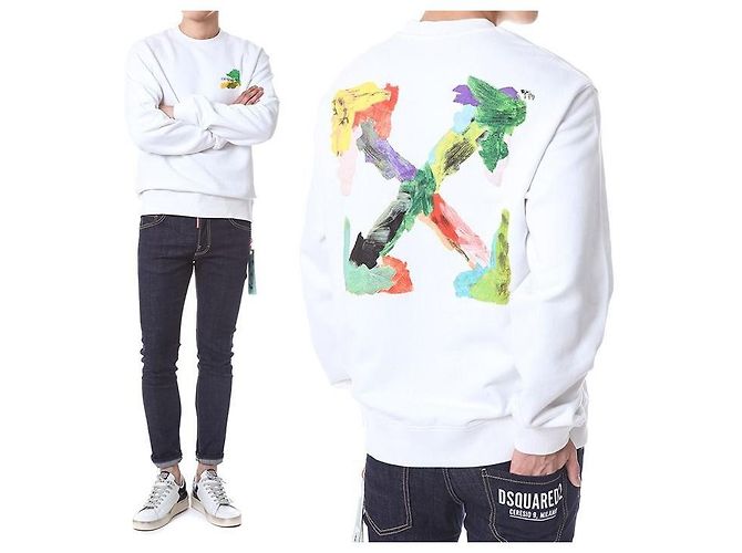 Off White Fleece-Sweatshirt mit Pinselmalerei