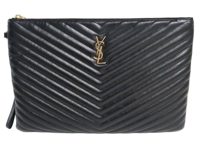 Autre Marque Clutch com alça e porta-documentos monograma matelassé preto