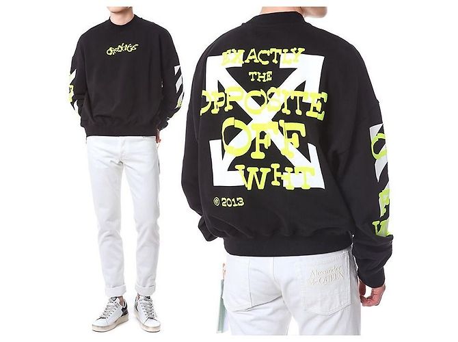 Off White Sweatshirt mit Neon-Velours-Buchstaben-Patch