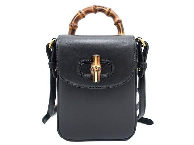 Bamboo Gucci Mini com alça de bambu em couro preto