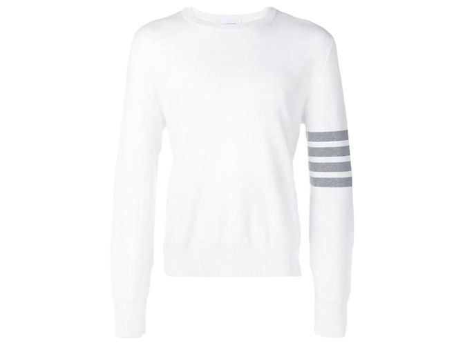 Pull en maille col rond 4 Bar Thom Browne Blanc
