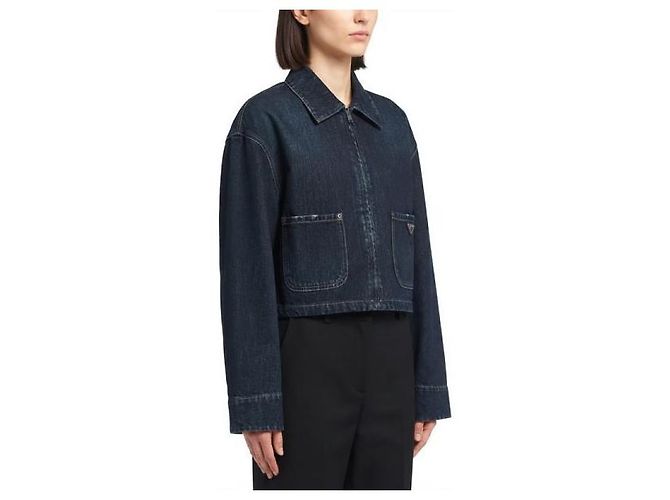 Prada Women's Cropped Denim Bomber Jacket