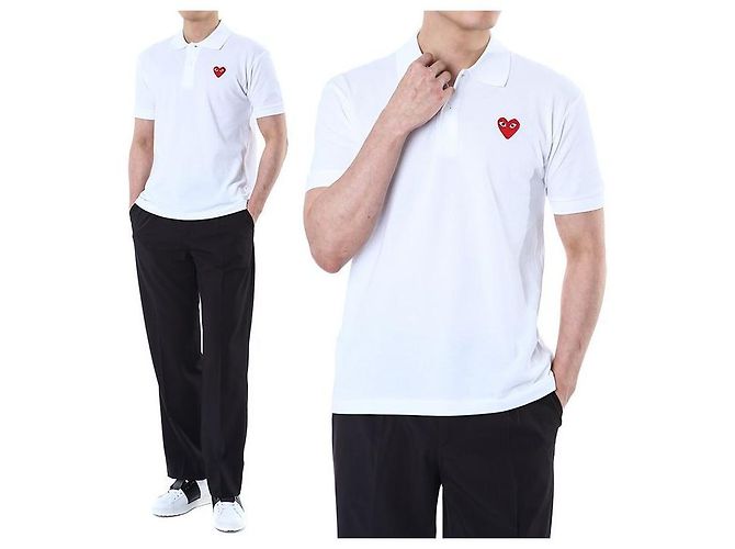 Comme Des Garcons PK-Poloshirt mit rotem Herz-Patch (White)
