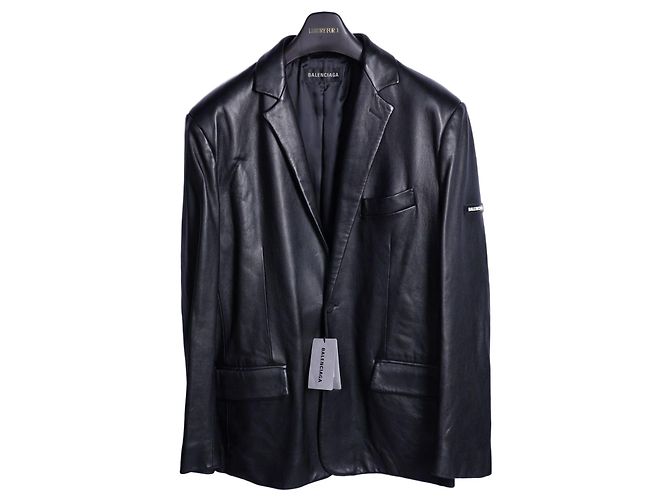 Balenciaga Single Breasted Logo Patch Leather Jacket