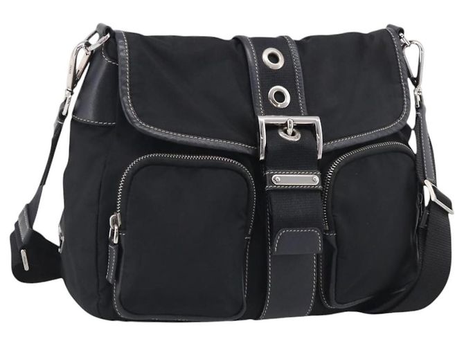 Double Prada Borsa a Tracolla Tessuto con Doppia Tasca Medium