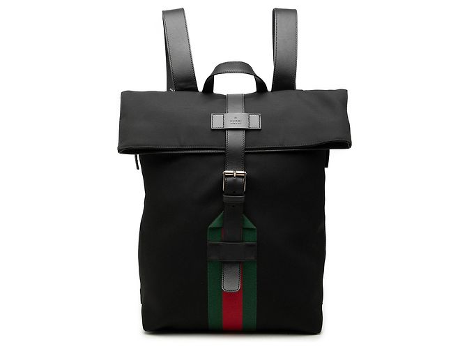 Gucci Canvas Techno Web Rucksack mit Klappe in Schwarz