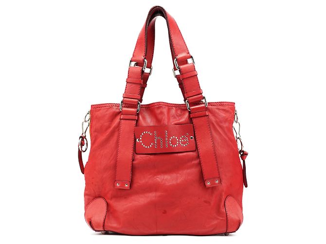 Chloé Borsa Tote Patsy in pelle rossa borchiata con logo