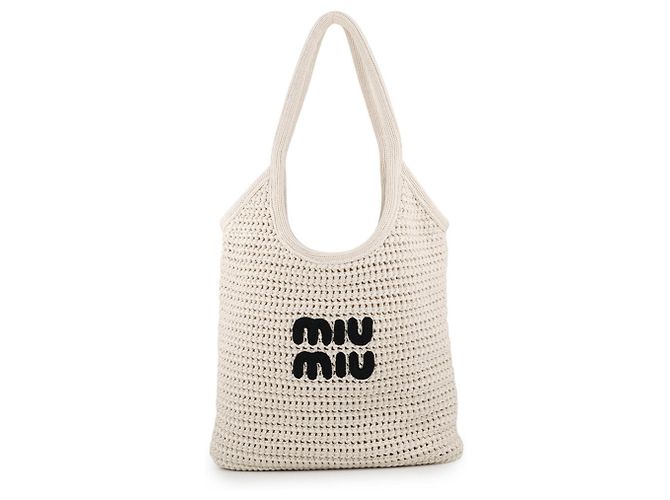 Saco Tote Miu Miu em algodão marfim
