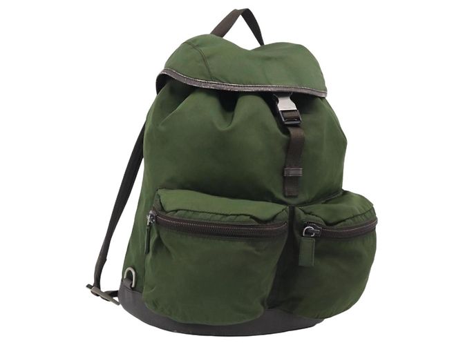 PRADA Backpack Nylon Green Silver Auth ar14348 - Jerrillo