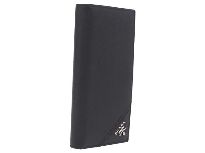 PRADA Long Wallet Safiano Leather Black Silver Auth 211994A - Jerrillo