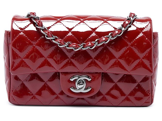 Chanel Red Mini Rectangular Classic Patent Single Flap