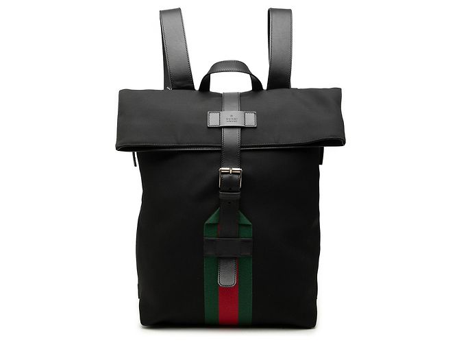 Gucci Black Canvas Techno Web Fold Over Backpack