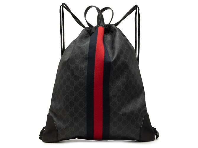 Gucci Black GG Supreme Web Drawstring Backpack