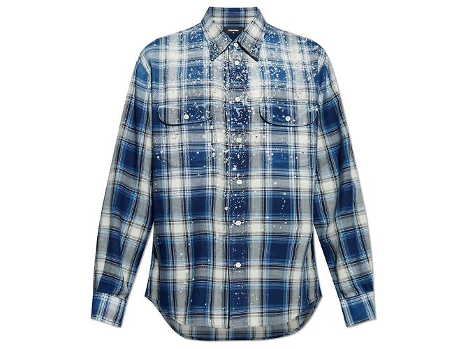 Camisa de cuadros azul de algodón Dsquared2 con apliques