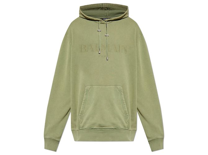 Balmain Logo Sweatshirt Grün Baumwolle