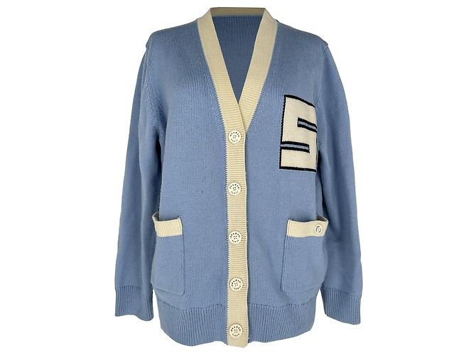 Sandro College-Style Cardigan aus blauer Wolle