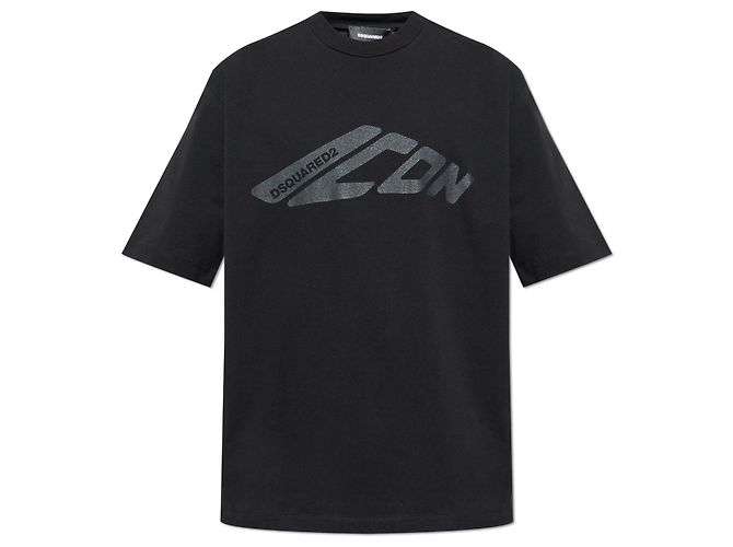 Camiseta negra de algodón con logo Dsquared2
