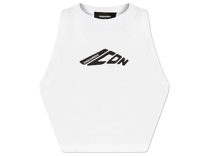 Crop top blanco sin mangas de algodón Dsquared2 con logo