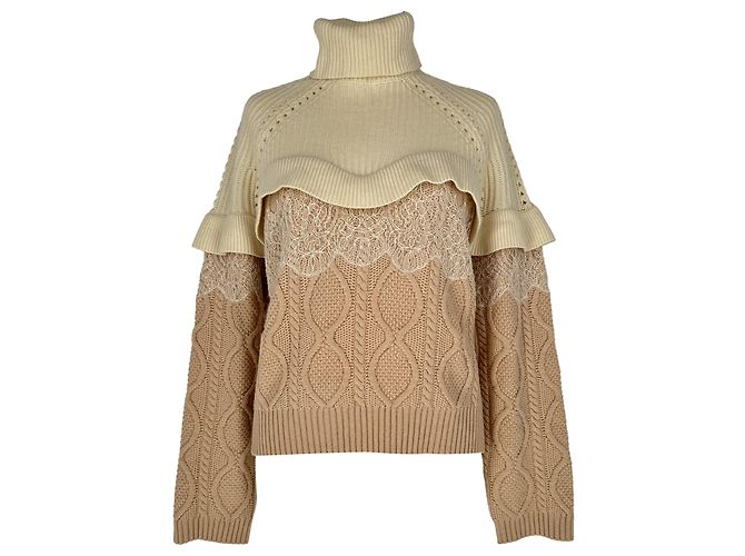 Fendi Color-Block Rollkragenpullover aus beiger Wolle