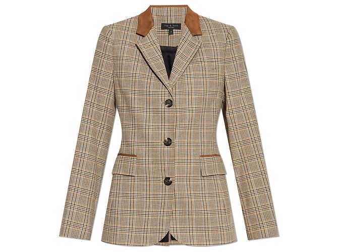 Rag & Bone Glen Check Wool Blazer Beige Brown