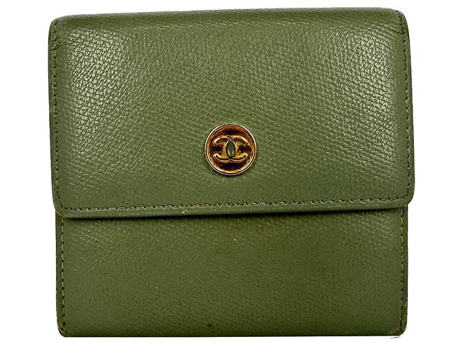 Chanel Tri-Fold Compact Wallet in Olive Leather