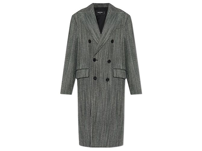 Dsquared2 Grey Wool Double Breasted Coat