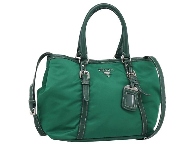 PRADA Sac à main Nylon 2way Vert Argent