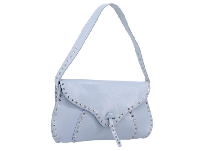 Céline CELINE Shoulder Bag Leather Light Blue Silver