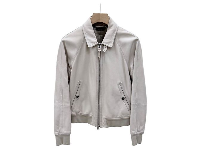 Tom Ford Leather Bomber Jacket Ivory