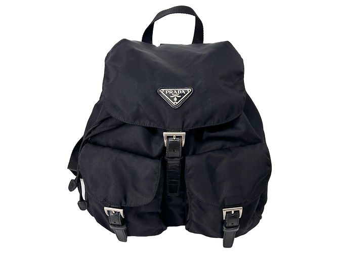 Prada Nylon Triangle Logo Medium Backpack Black