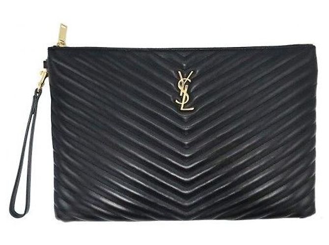 Autre Marque Pochette Clutch avec bandoulière et porte-documents Monogram Matelassé Noir