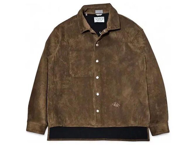 Dior Giacca sovracamicia in camoscio marrone da uomo
