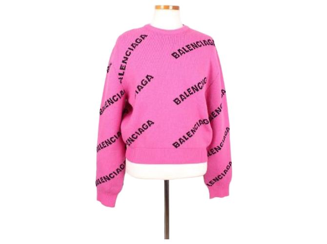 Balenciaga Pull-over en maille Multi-Logo Rose