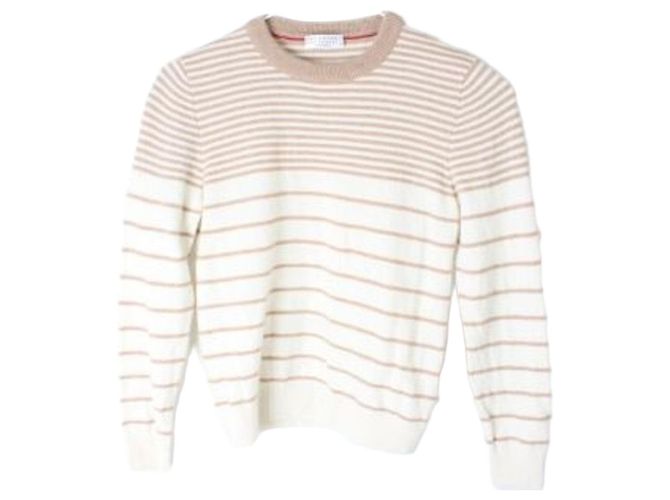 Brunello Cucinelli Kaschmir Strickpullover gestreift beige